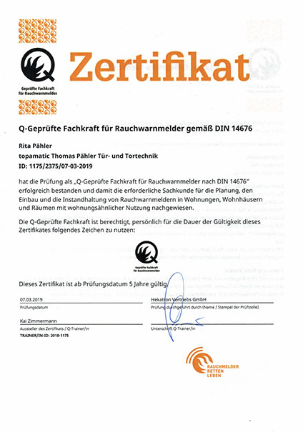 Zertifikate Hekatron 2019 2
