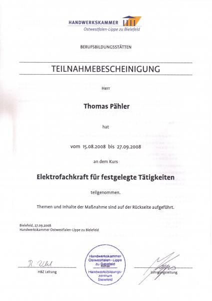 Topamatic - Zertifikat - Elektrofachkraft